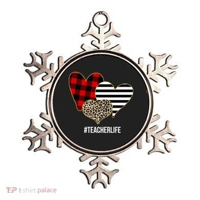Leopard Red Plaid Striped Hearts Teacher Life Valentines Day Ornament