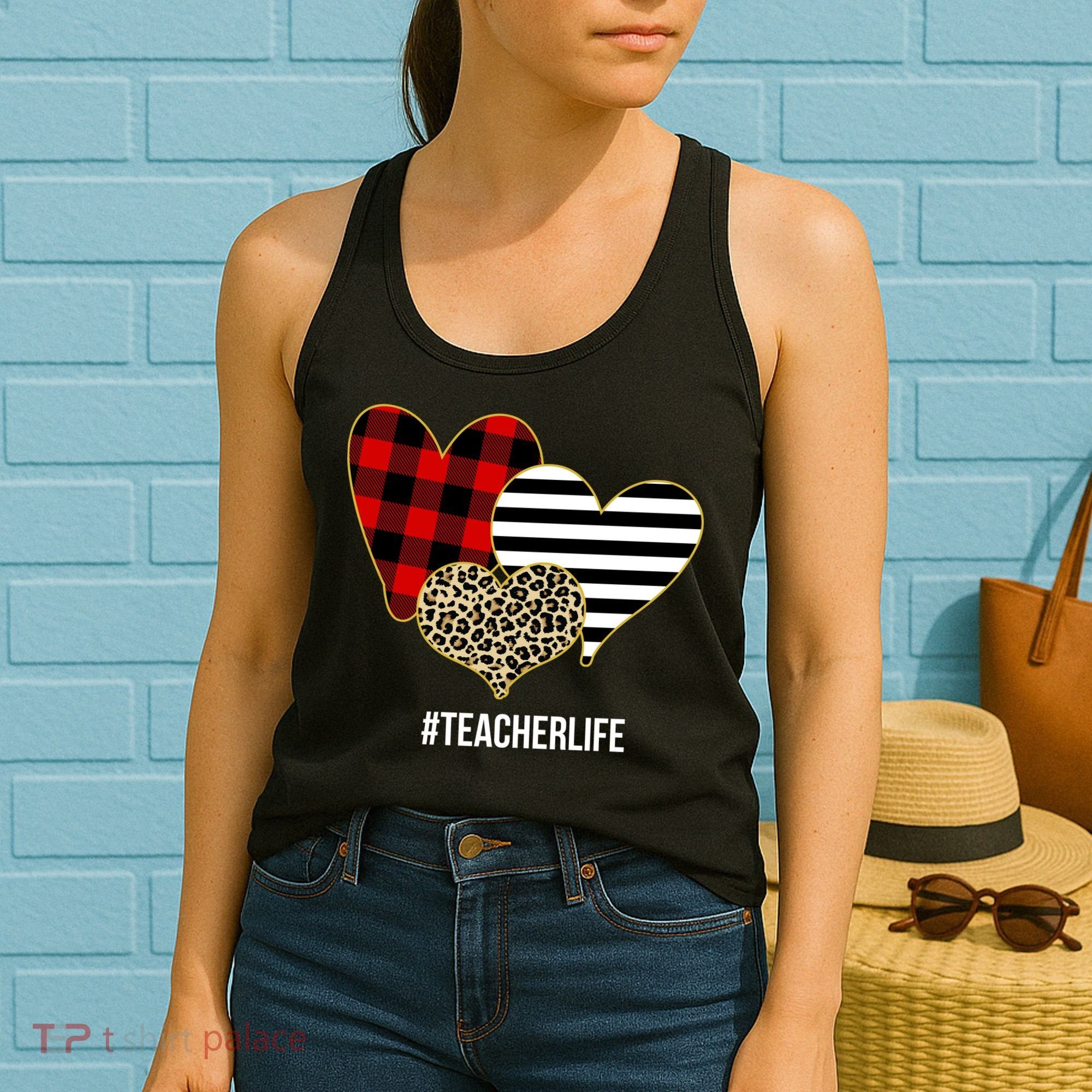 Leopard Red Plaid Striped Hearts Teacher Life Valentines Day Women's Tank Top