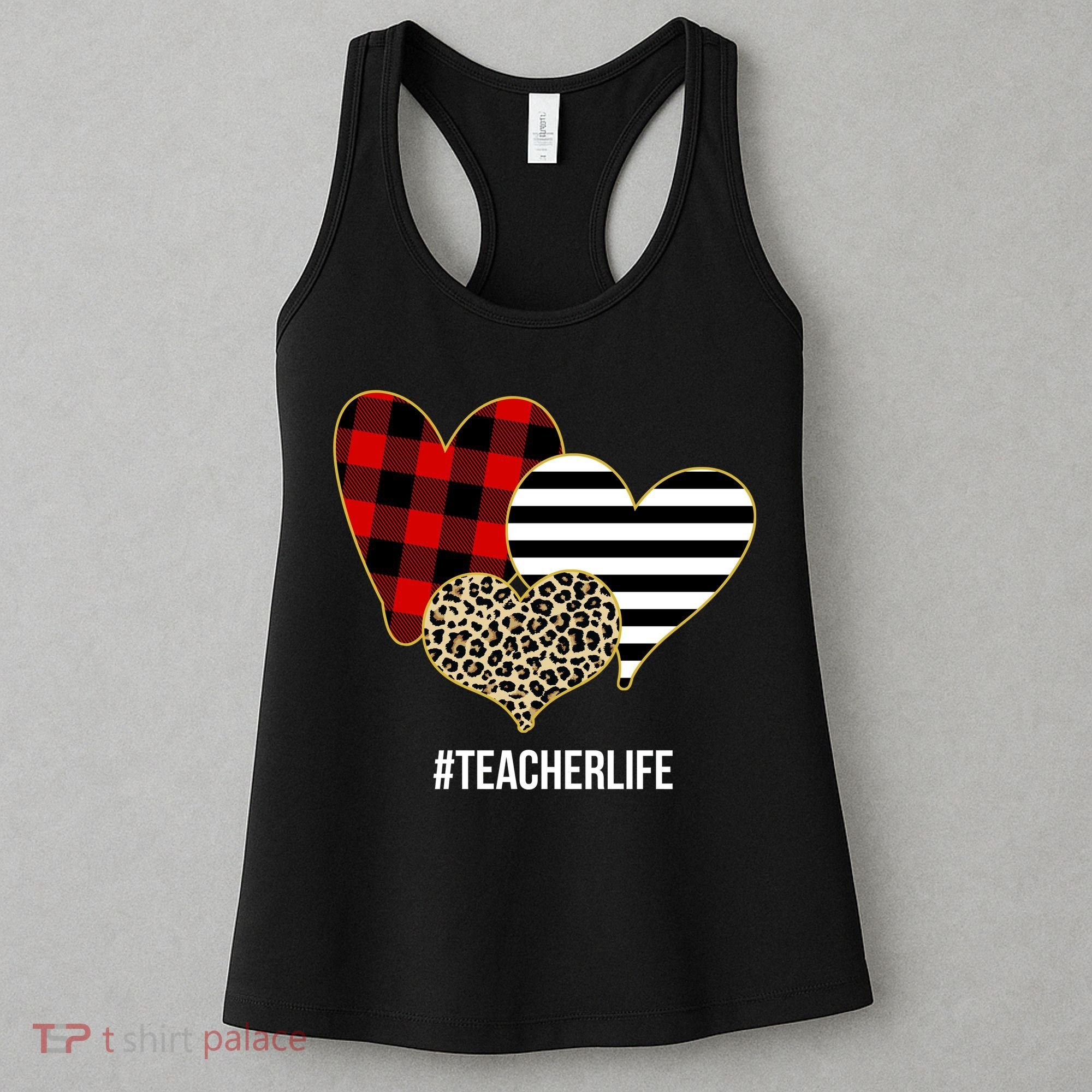 Leopard Red Plaid Striped Hearts Teacher Life Valentines Day Women's Tank Top