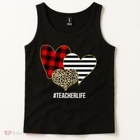 Leopard Red Plaid Striped Hearts Teacher Life Valentines Day Tank Top thumb 2