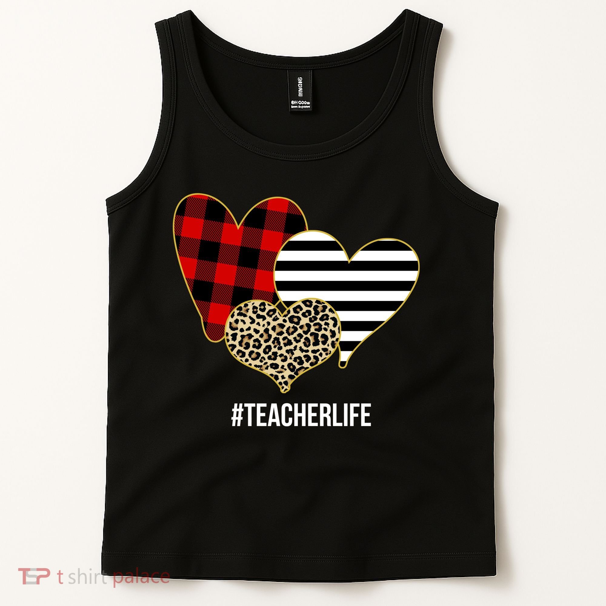 Leopard Red Plaid Striped Hearts Teacher Life Valentines Day Tank Top