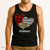 Leopard Red Plaid Striped Hearts Teacher Life Valentines Day Tank Top thumb 3