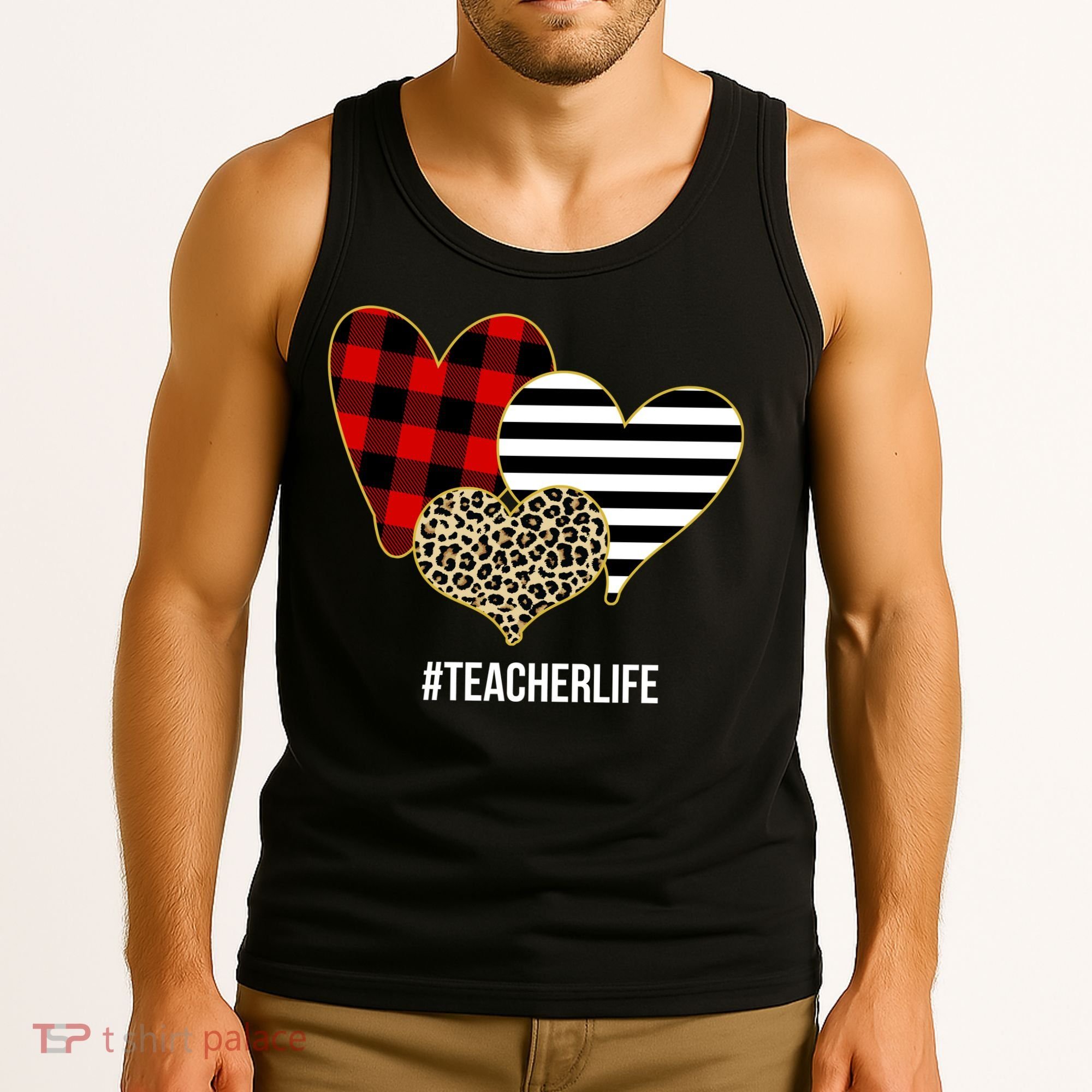 Leopard Red Plaid Striped Hearts Teacher Life Valentines Day Tank Top