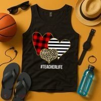 Leopard Red Plaid Striped Hearts Teacher Life Valentines Day Tank Top thumb 4
