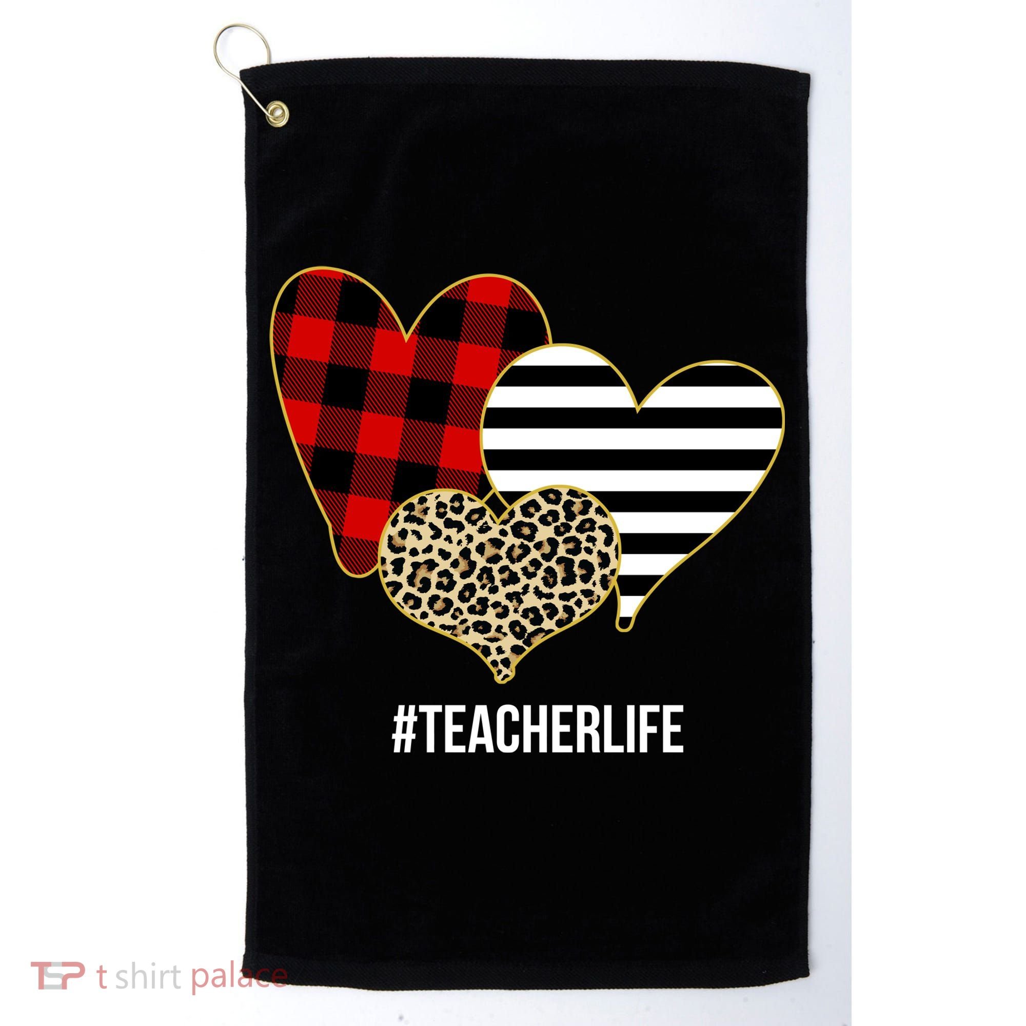 Leopard Red Plaid Striped Hearts Teacher Life Valentines Day Golf Towel
