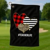 Leopard Red Plaid Striped Hearts Teacher Life Valentines Day Golf Towel thumb 1