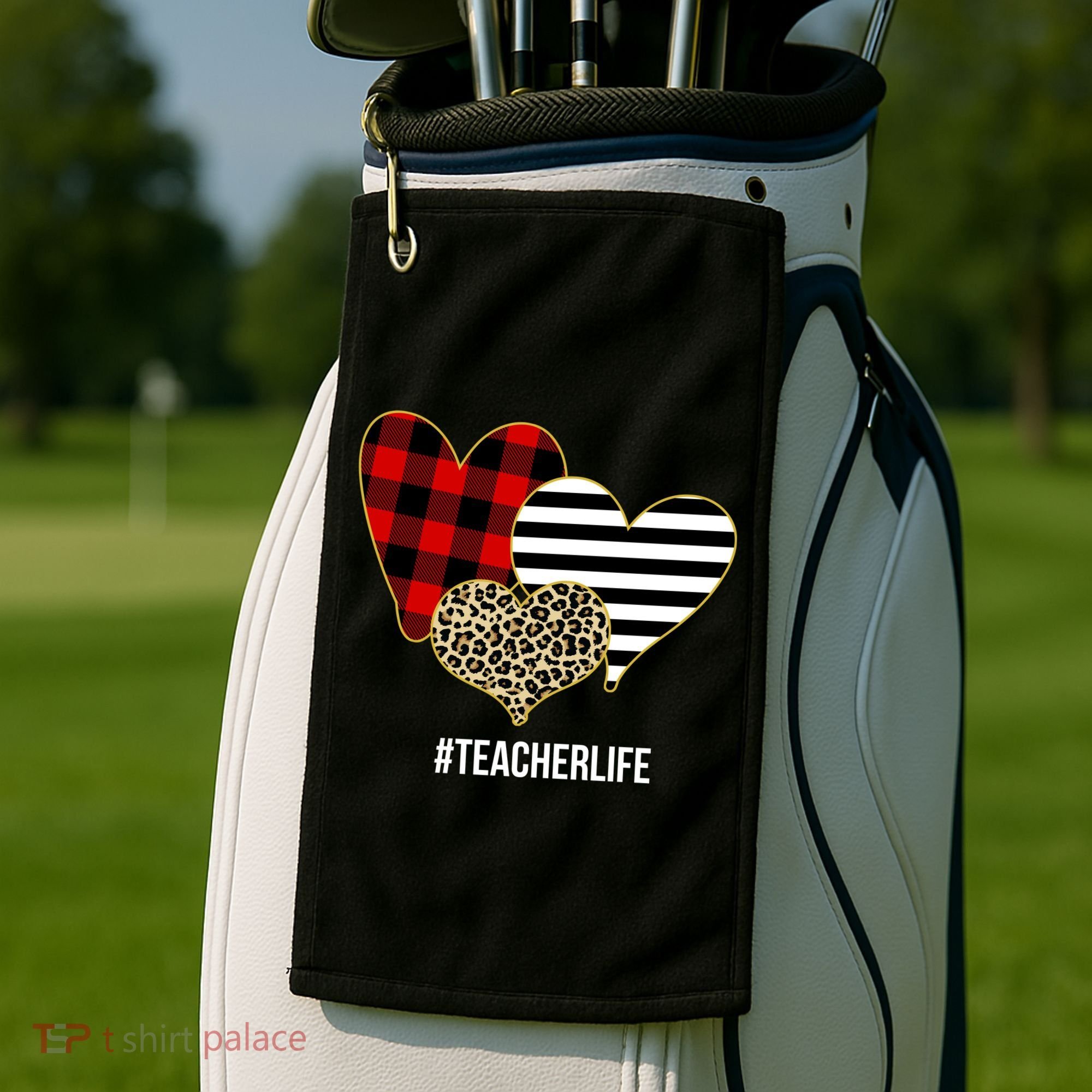 Leopard Red Plaid Striped Hearts Teacher Life Valentines Day Golf Towel