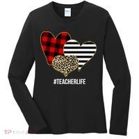 Leopard Red Plaid Striped Hearts Teacher Life Valentines Day Women's Long Sleeve Shirt thumb 0