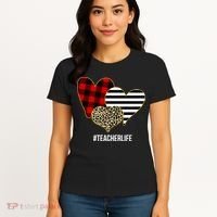 Leopard Red Plaid Striped Hearts Teacher Life Valentines Day Women's T-Shirt thumb 4