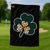 Leopard Shamrocks Clover Golf Towel thumb 1