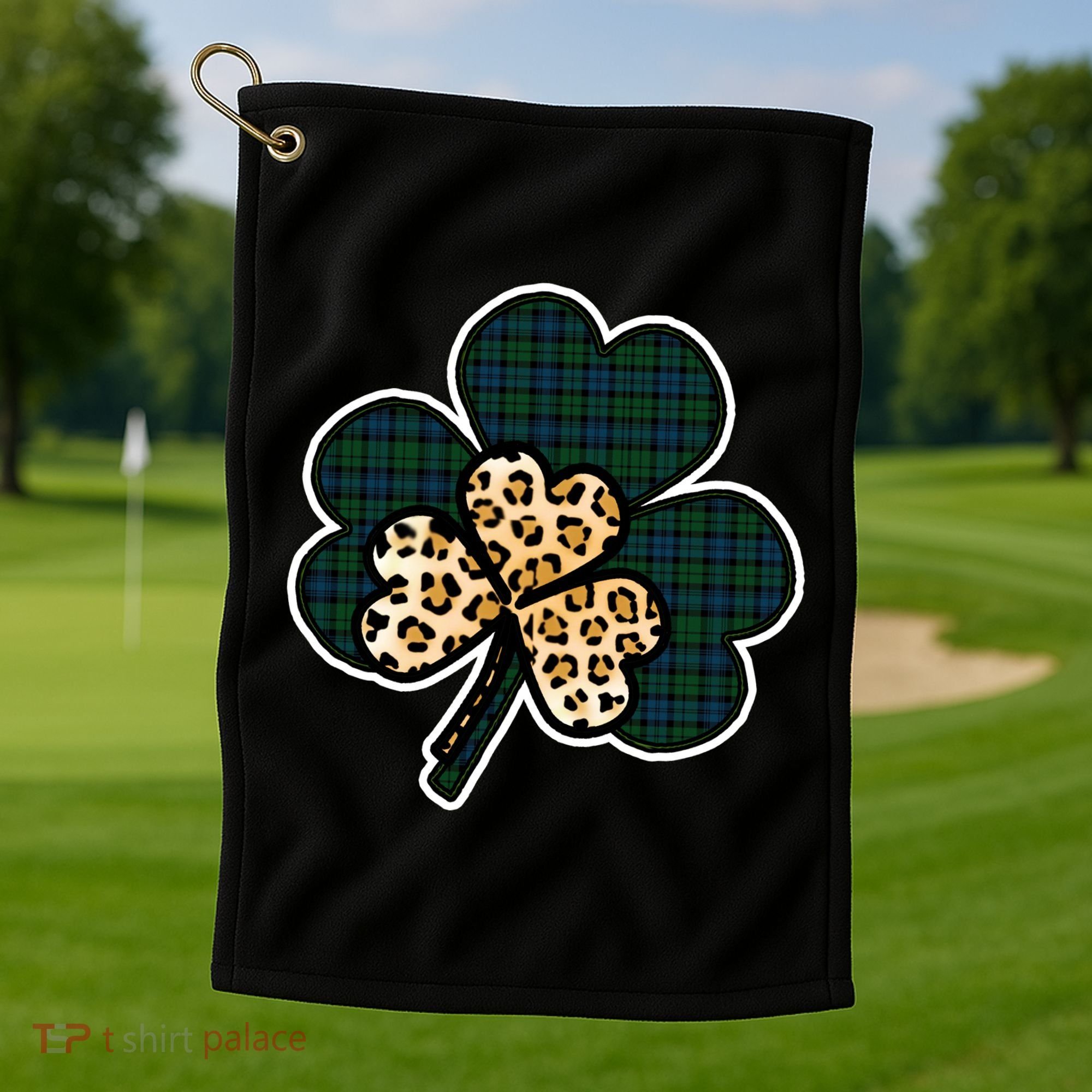 Leopard Shamrocks Clover Golf Towel