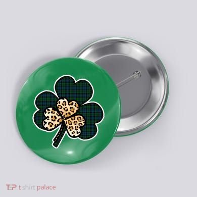 Leopard Shamrocks Clover Button