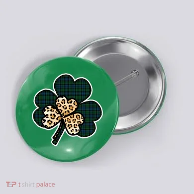 Leopard Shamrocks Clover Button