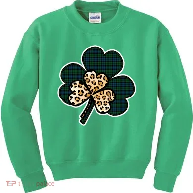 Leopard Shamrocks Clover Kids Sweatshirt