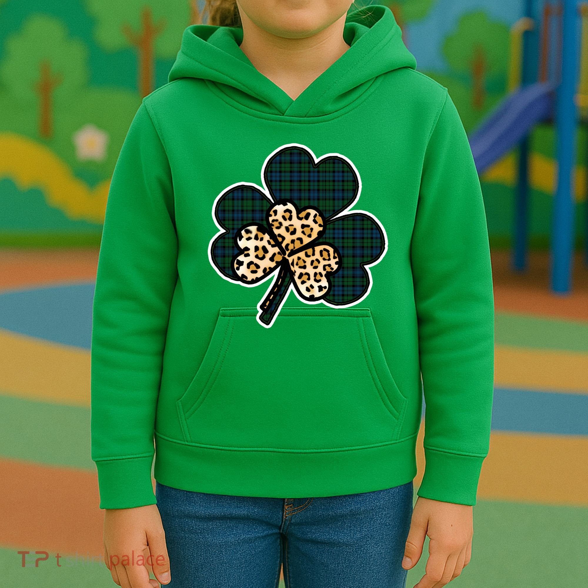 Leopard Shamrocks Clover Kids Hoodie