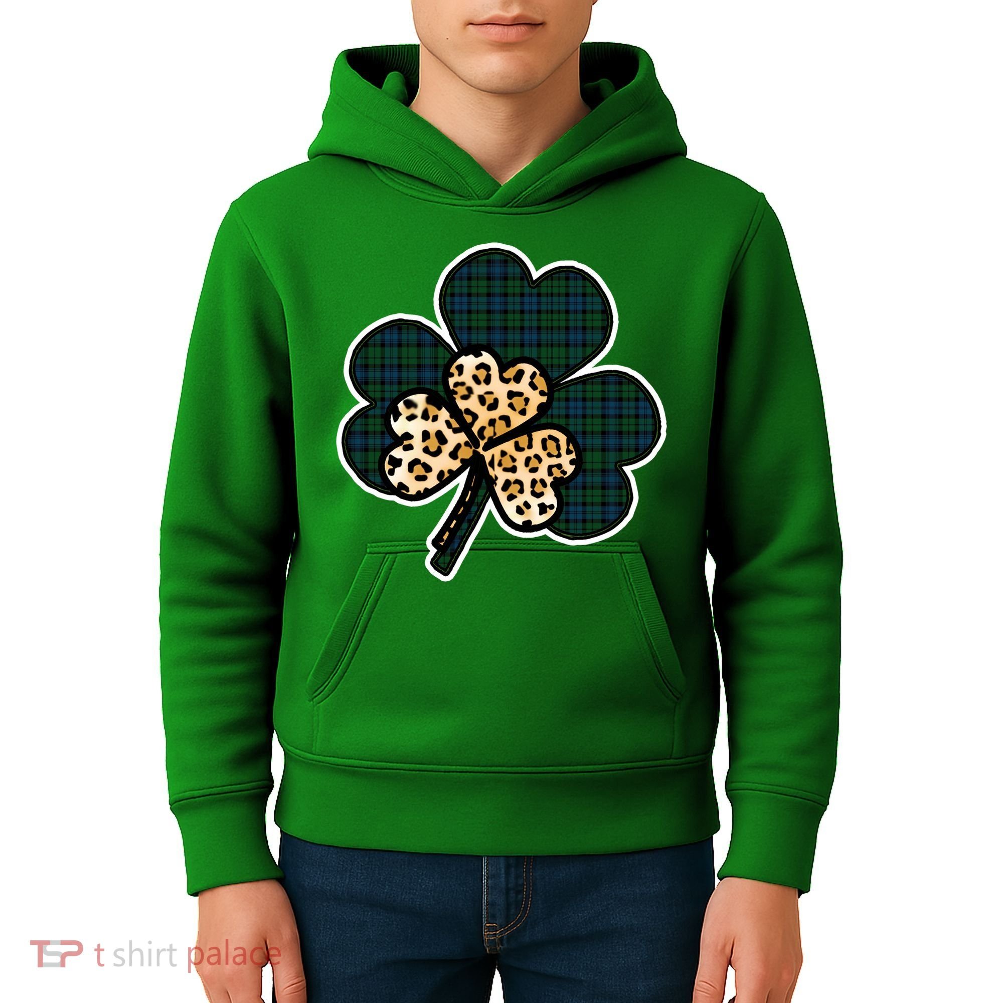 Leopard Shamrocks Clover Kids Hoodie