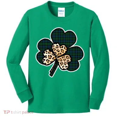 Leopard Shamrocks Clover Kids Long Sleeve Shirt