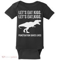 LetS Eat Punctuation Saves Lives Grammar Funny Dino Baby Bodysuit thumb 0