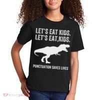 LetS Eat Punctuation Saves Lives Grammar Funny Dino Kids T-Shirt thumb 2