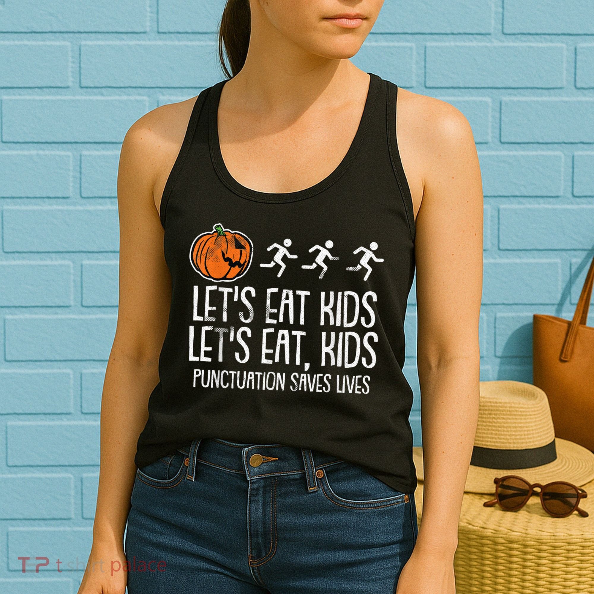 Lets Eat Punctuation Saves Lives Lazy Halloween Costume Women's Tank Top