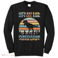 Let's Eat Punctuation Saves Lives Funny Grammar Dino Sweatshirt thumb 0