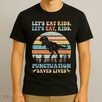Let's Eat Punctuation Saves Lives Funny Grammar Dino T-Shirt thumb 3