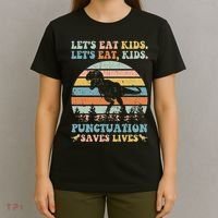 Let's Eat Punctuation Saves Lives Funny Grammar Dino T-Shirt thumb 4