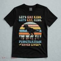 Let's Eat Punctuation Saves Lives Funny Grammar Dino T-Shirt thumb 5