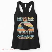 Let's Eat Punctuation Saves Lives Funny Grammar Dino Women's Tank Top thumb 0