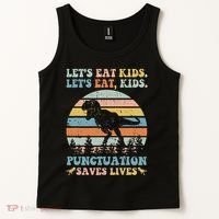 Let's Eat Punctuation Saves Lives Funny Grammar Dino Tank Top thumb 2