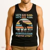 Let's Eat Punctuation Saves Lives Funny Grammar Dino Tank Top thumb 3