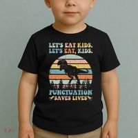 Let's Eat Punctuation Saves Lives Funny Grammar Dino Toddler T-Shirt thumb 2