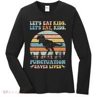 Let's Eat Punctuation Saves Lives Funny Grammar Dino Women's Long Sleeve Shirt thumb 0