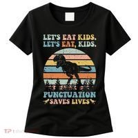 Let's Eat Punctuation Saves Lives Funny Grammar Dino Women's T-Shirt thumb 0