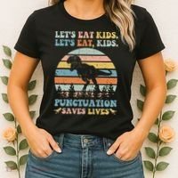 Let's Eat Punctuation Saves Lives Funny Grammar Dino Women's T-Shirt thumb 2