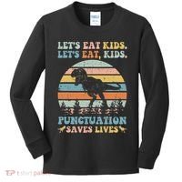 Let's Eat Punctuation Saves Lives Funny Grammar Dino Kids Long Sleeve Shirt thumb 0
