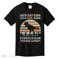 Let's Eat Punctuation Saves Lives Funny Grammar Dino Kids T-Shirt thumb 0