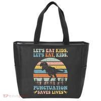 Let's Eat Punctuation Saves Lives Funny Grammar Dino Tote Bag thumb 0