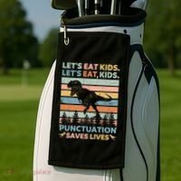 LetS Eat Punctuation Saves Lives Funny Grammar Dino Gift Golf Towel thumb 2