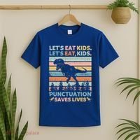 LetS Eat Punctuation Saves Lives Funny Grammar Dino Gift T-Shirt thumb 2
