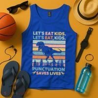 LetS Eat Punctuation Saves Lives Funny Grammar Dino Gift Tank Top thumb 4