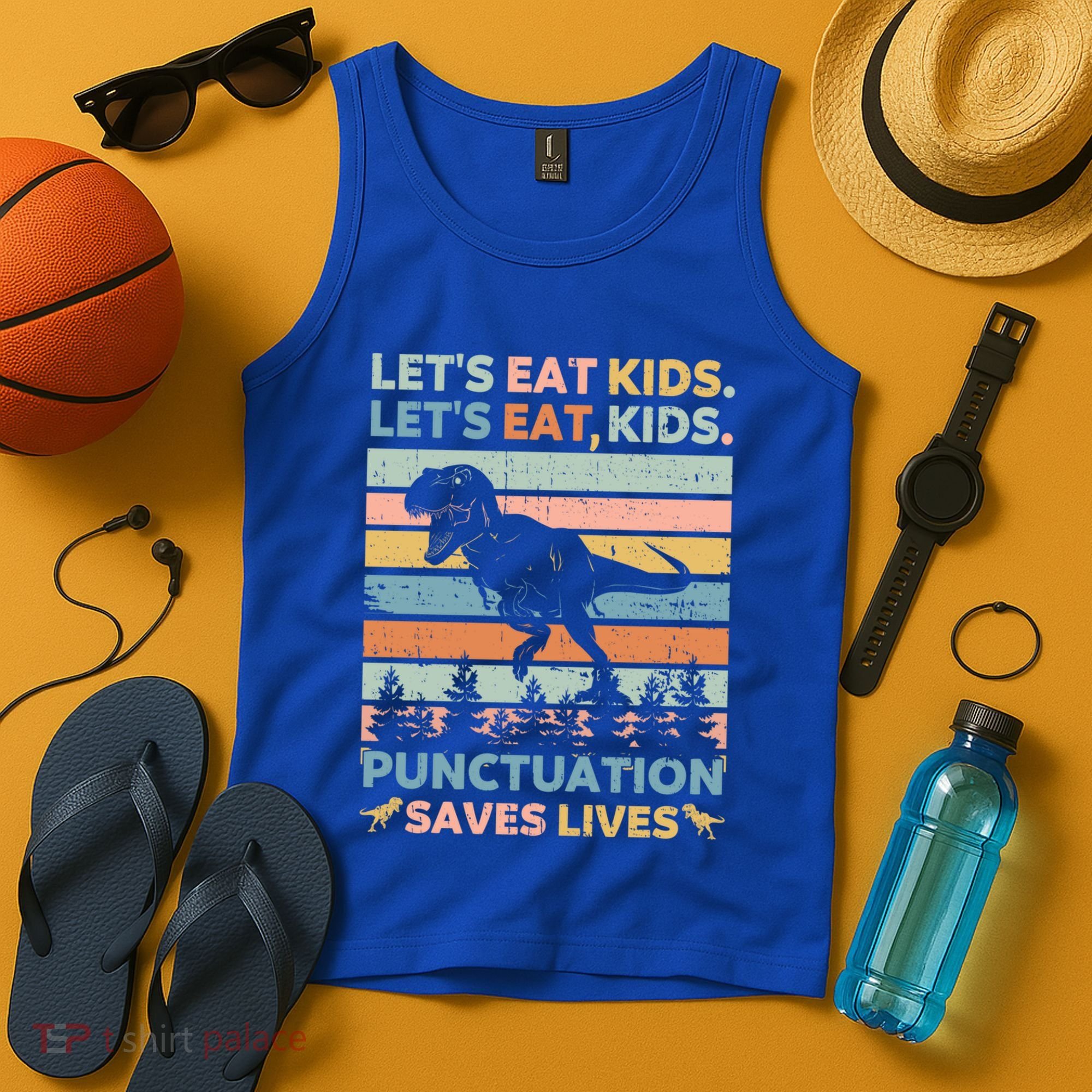 LetS Eat Punctuation Saves Lives Funny Grammar Dino Gift Tank Top