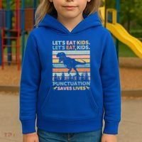 LetS Eat Punctuation Saves Lives Funny Grammar Dino Gift Kids Hoodie thumb 3