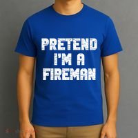 Lazy Easy Pretend I'm Fireman Party Halloween Costume Simple T-Shirt thumb 3