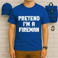 Lazy Easy Pretend I'm Fireman Party Halloween Costume Simple T-Shirt thumb 6