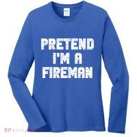 Lazy Easy Pretend I'm Fireman Party Halloween Costume Simple Women's Long Sleeve Shirt thumb 0