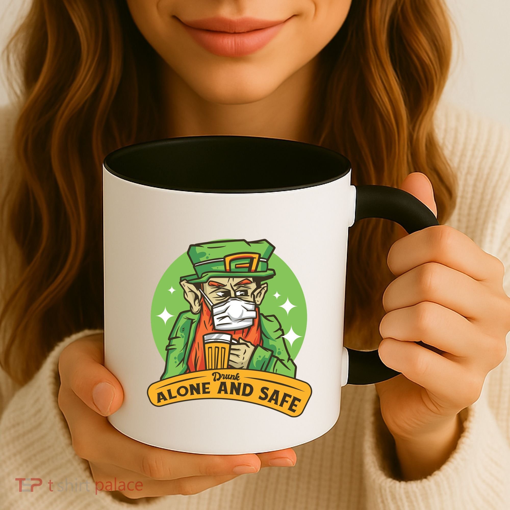 Leprechaun Drink Alone and Safe Funny Facemask Coffee Mug