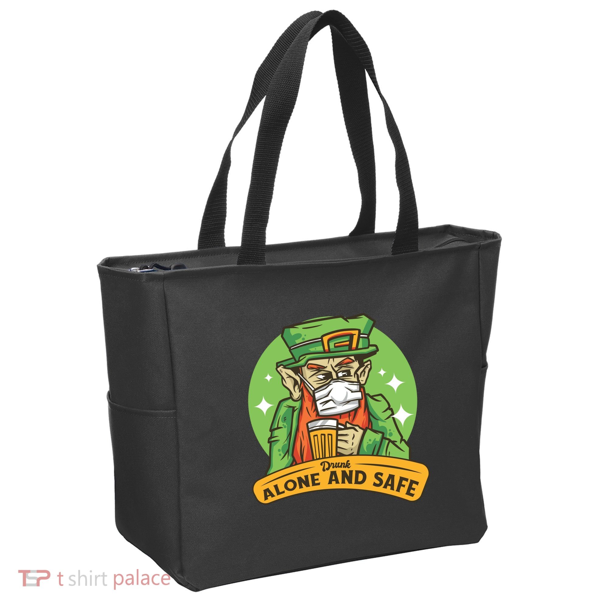 Leprechaun Drink Alone and Safe Funny Facemask Tote Bag