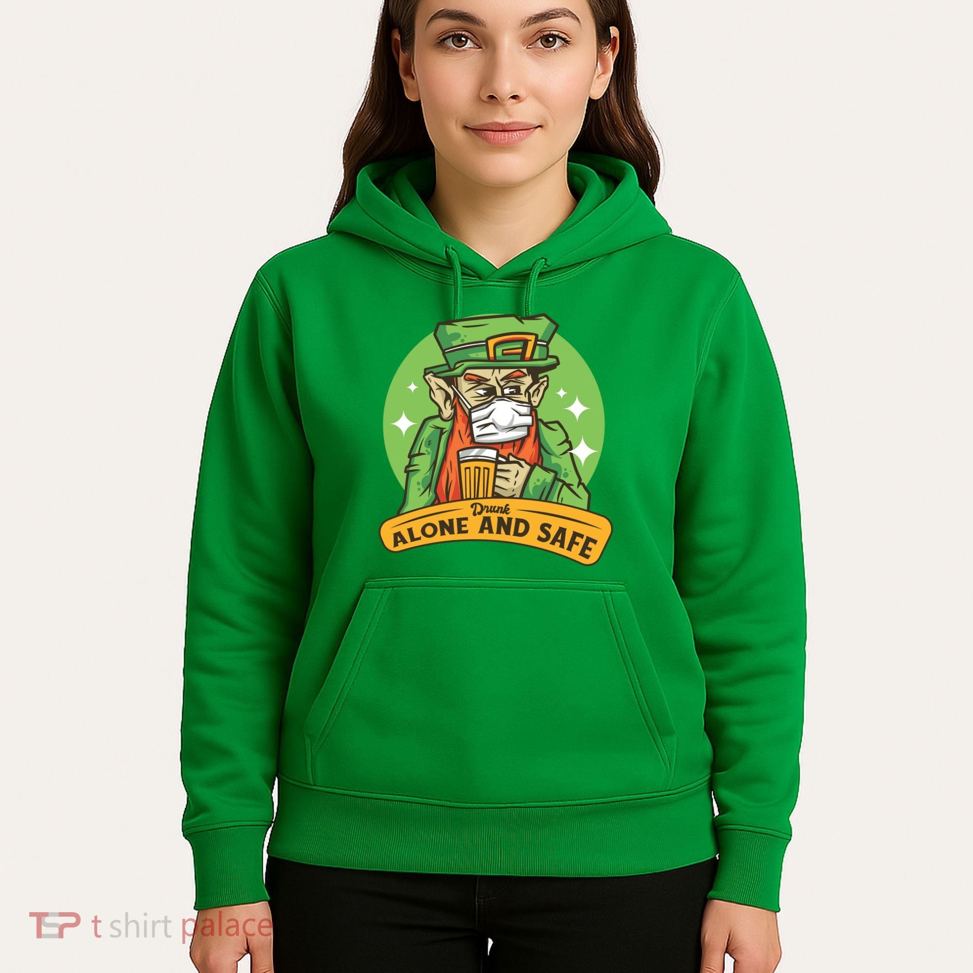 Leprechaun Drink Alone and Safe Funny Facemask Hoodie