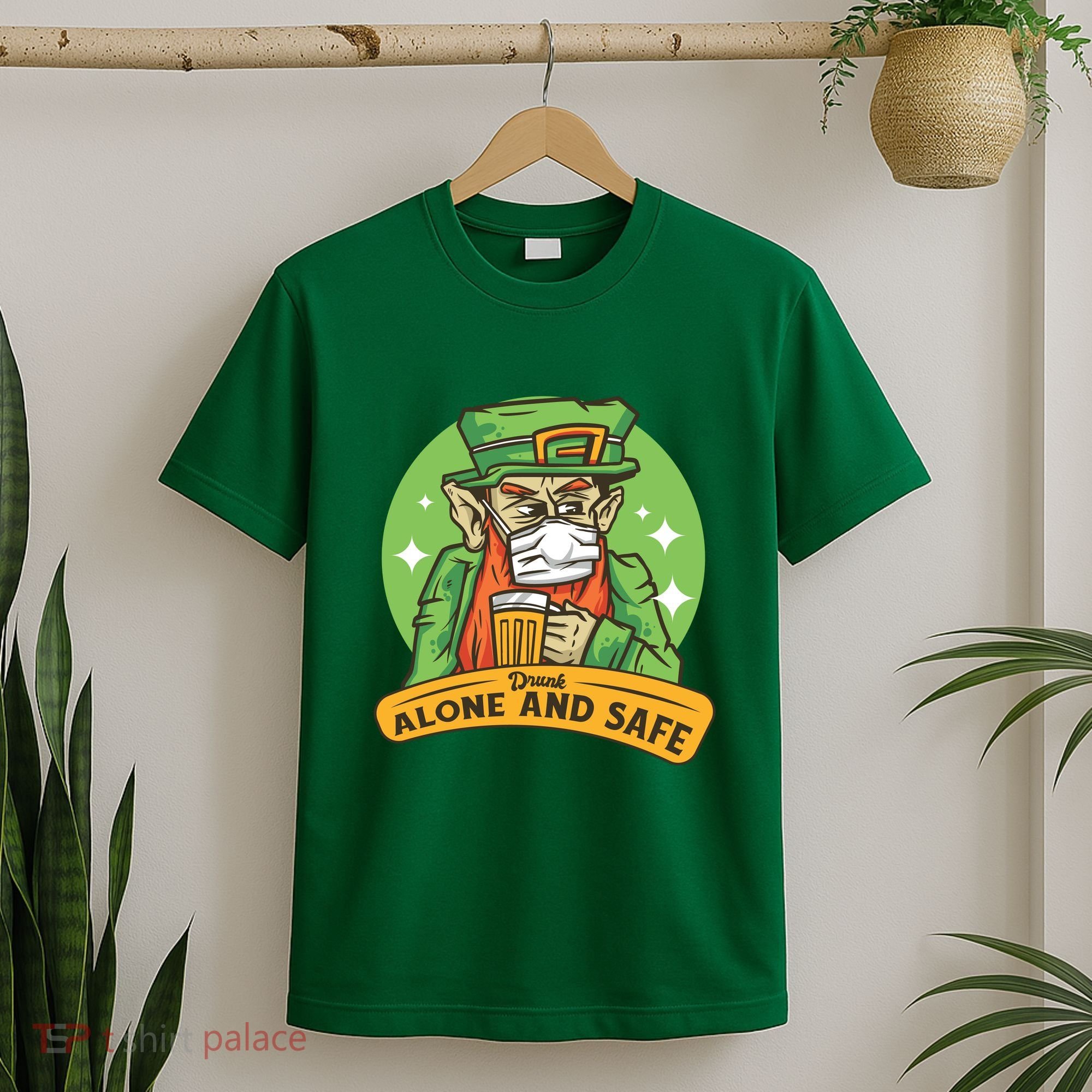 Leprechaun Drink Alone and Safe Funny Facemask T-Shirt